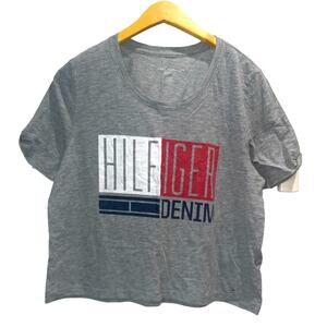 TOMMY HILFIGER Women’s Gray Cropped Logo Tee Sz XL